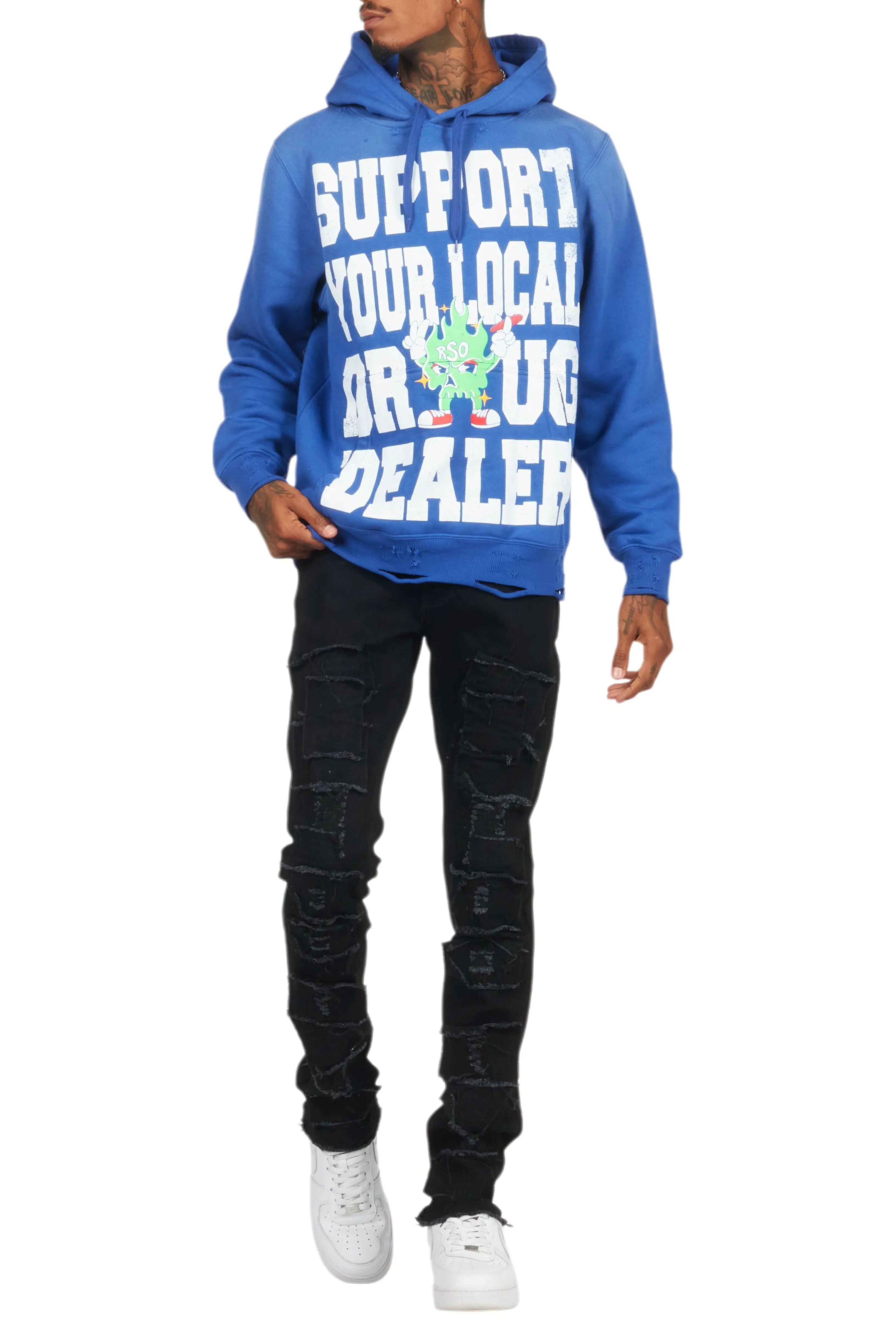 Tarl Royal Blue Distressed Graphic Hoodie