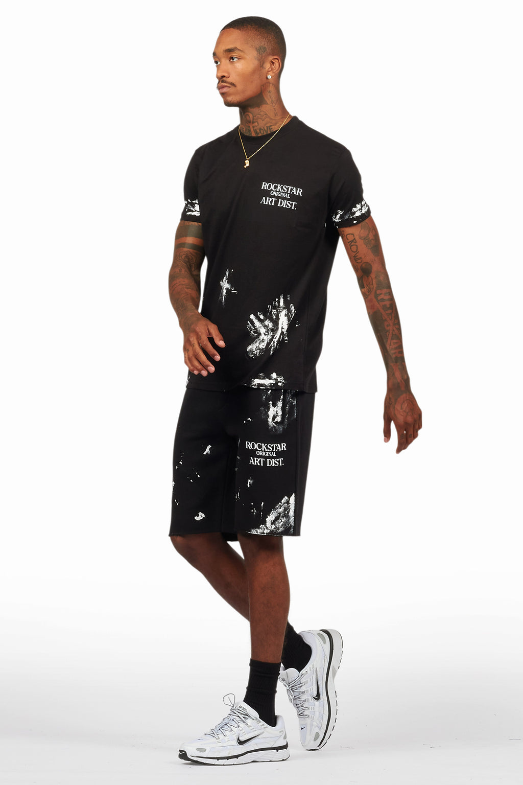 Fillip Black/White T-Shirt/Raw Edge Short Set