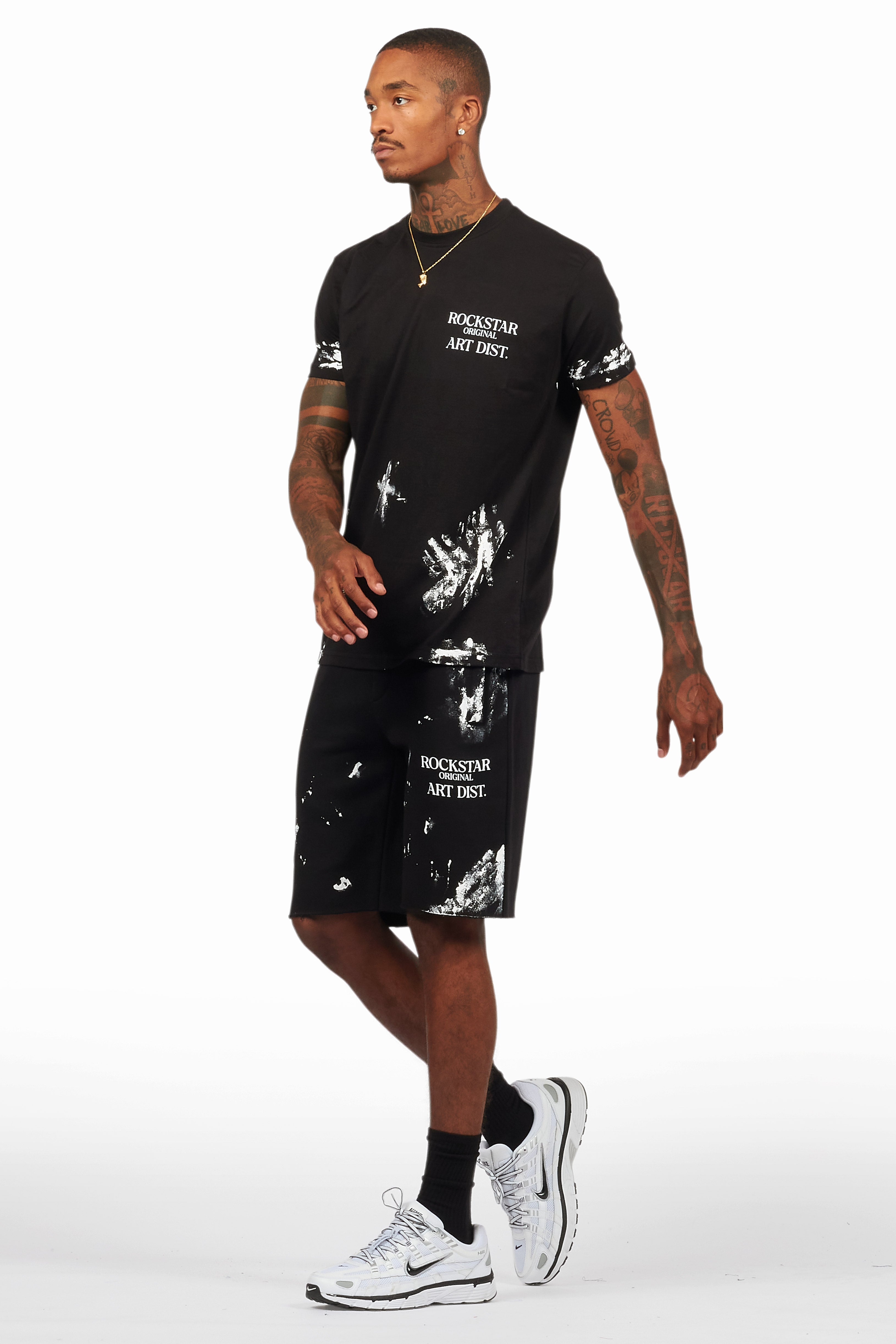 Fillip Black/White T-Shirt/Raw Edge Short Set