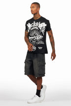 Tally Black T-Shirt/Denim Short Set