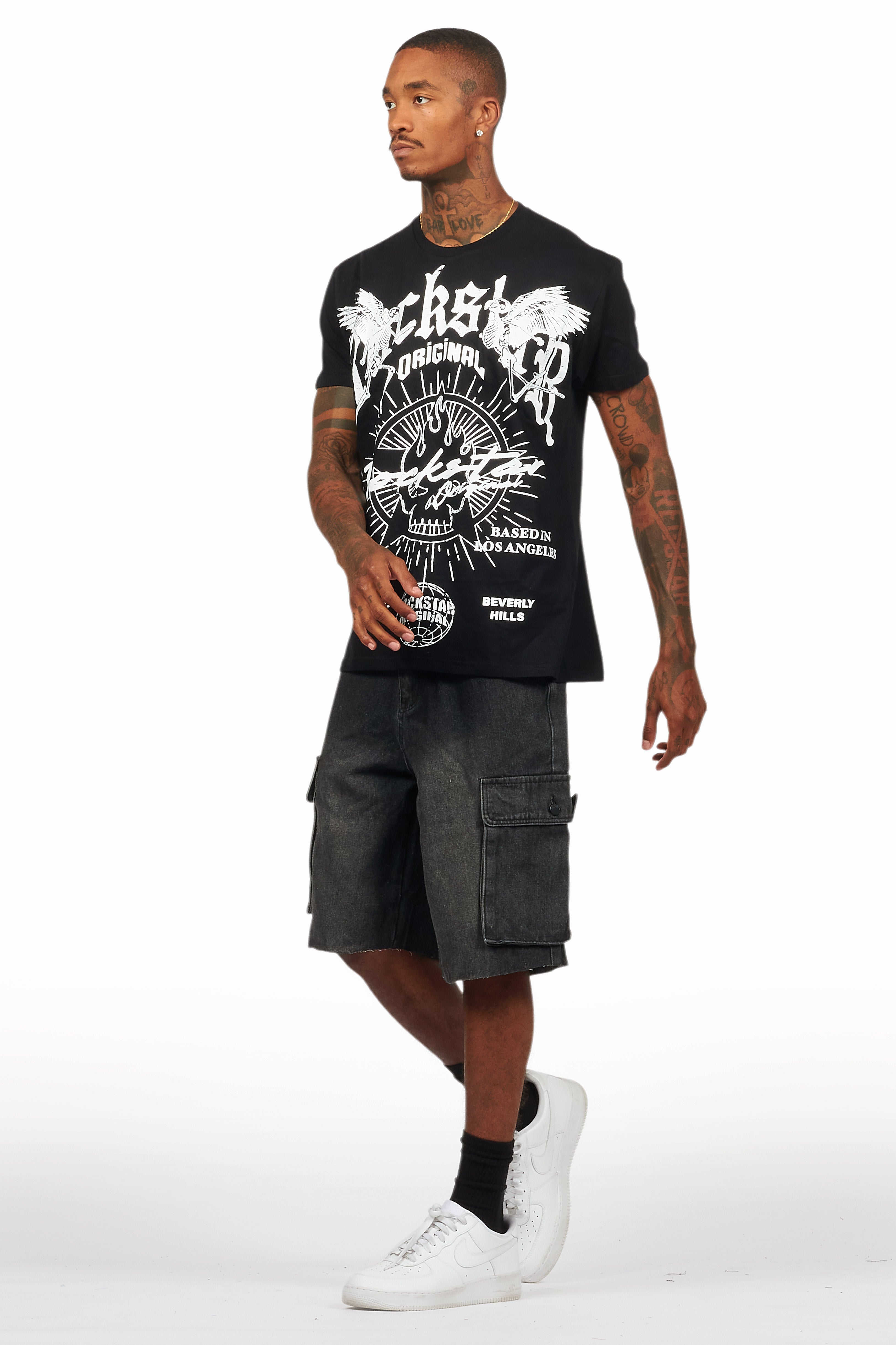 Tally Black T-Shirt/Denim Short Set