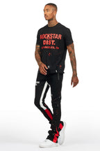 Scottie Black/Red T-Shirt/Stacked Flare Track Pant Set