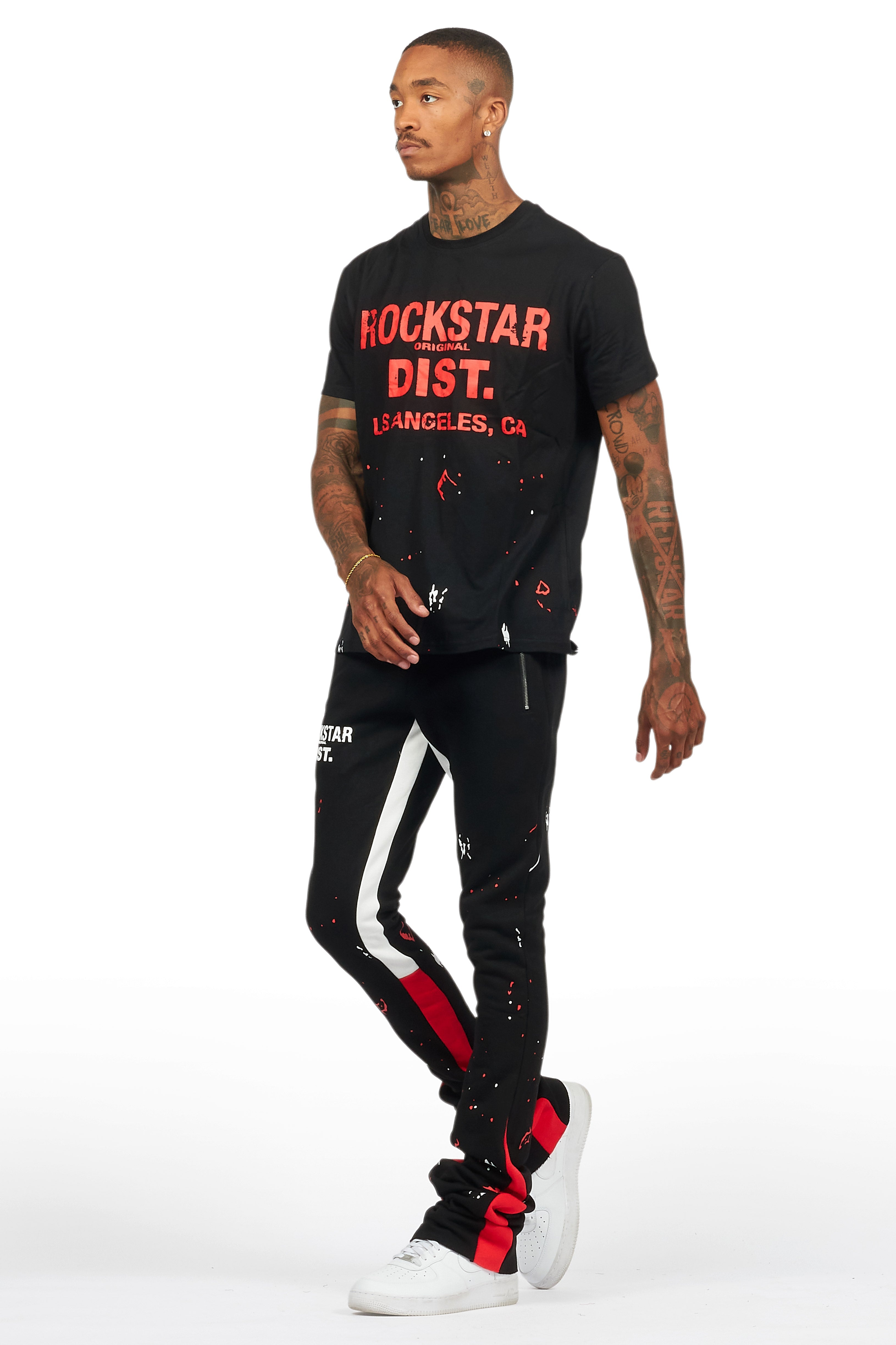 Scottie Black/Red T-Shirt/Stacked Flare Track Pant Set