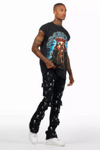 Orien Jet Black Painter Stacked Flare Jean