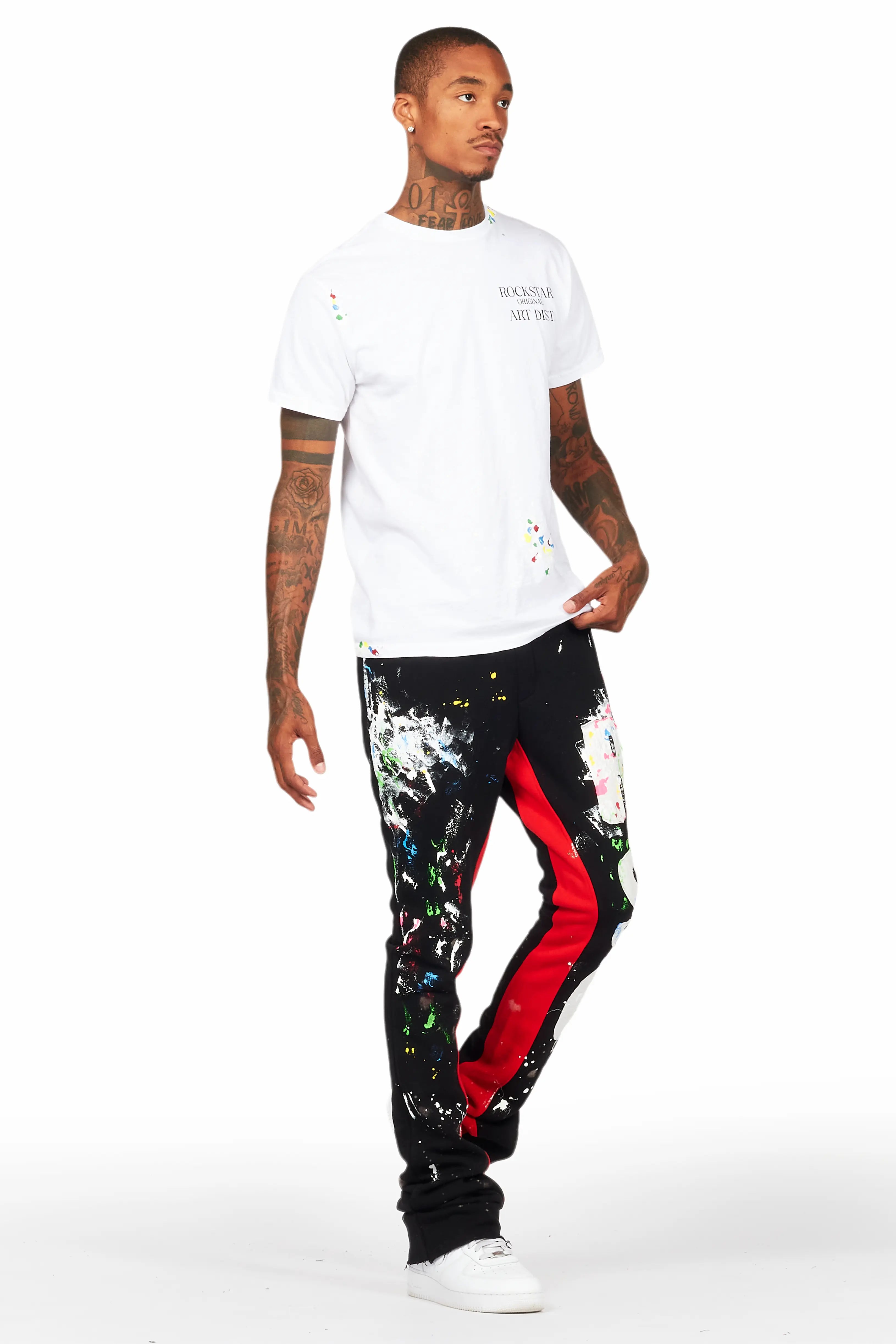 Washi Black Patchwork Stacked Flare Track Pant