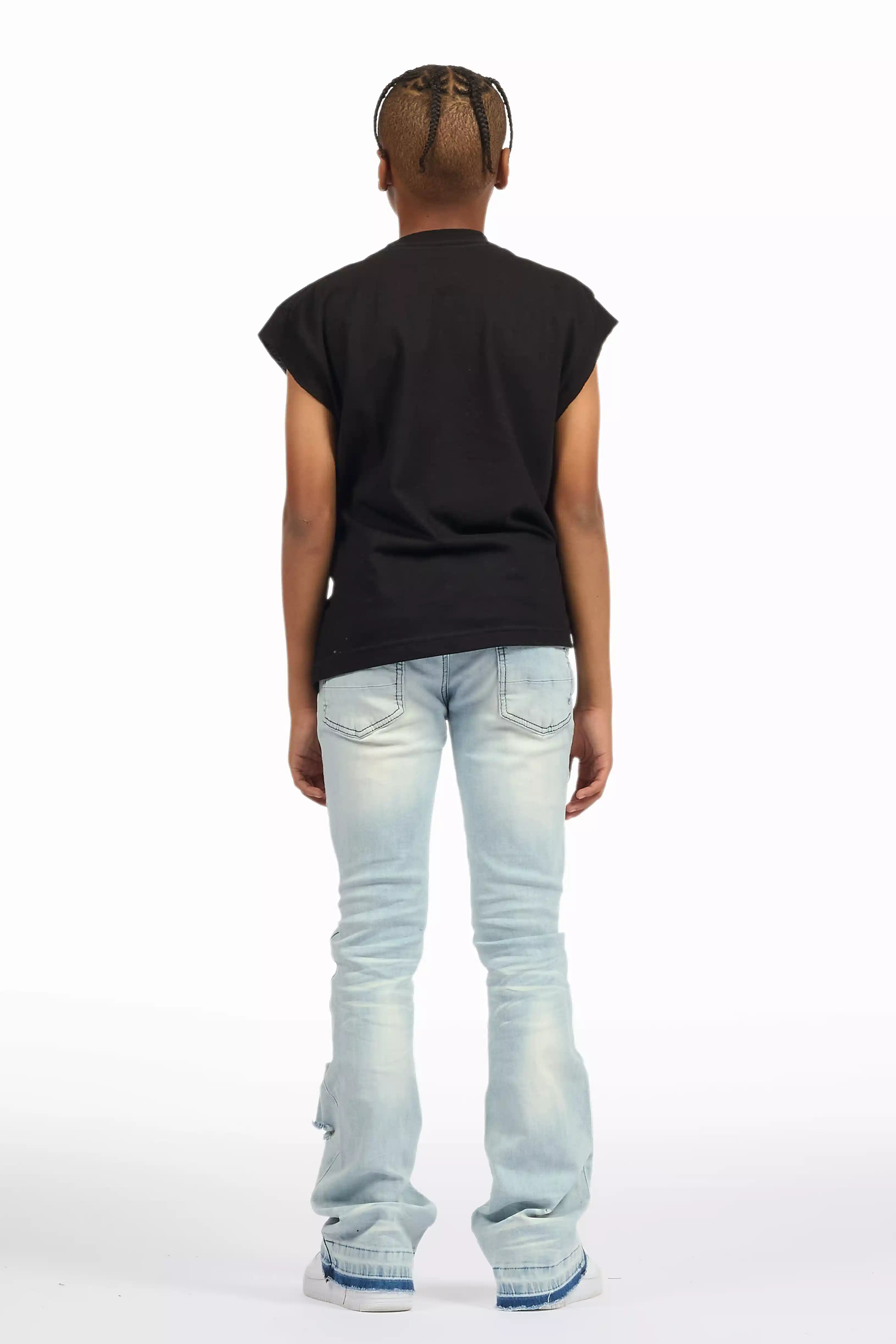 Boys Zahir Blue Slim Stacked Flare Jean