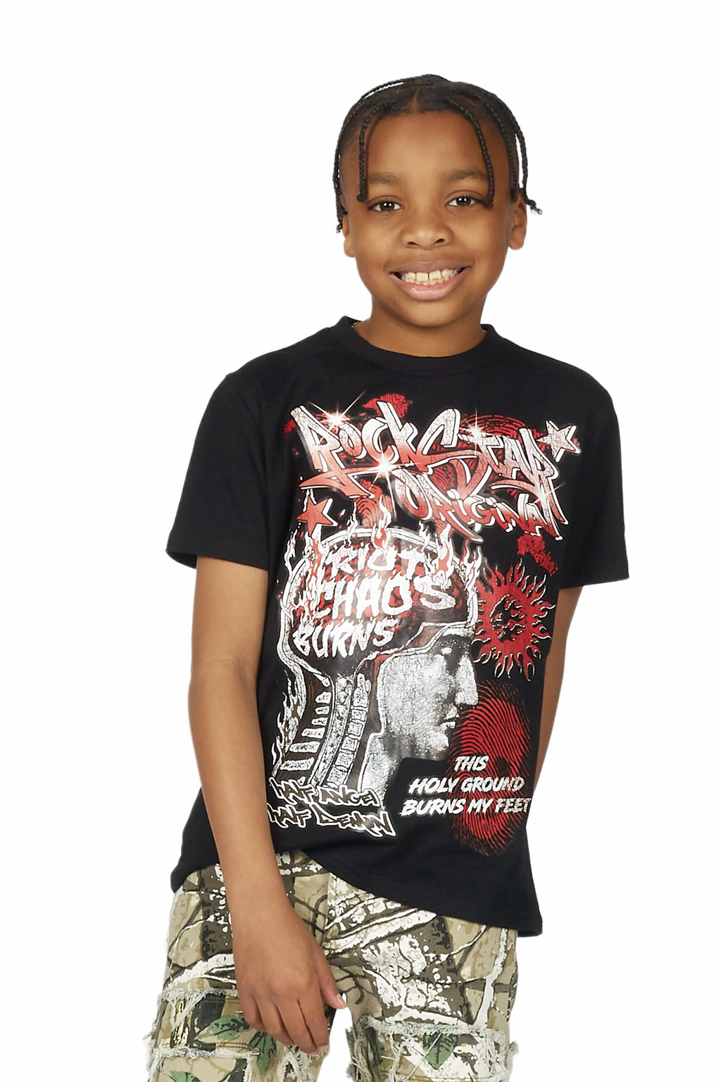 Boys Nalo Black/Camo T-Shirt/Stacked Flare Jean
