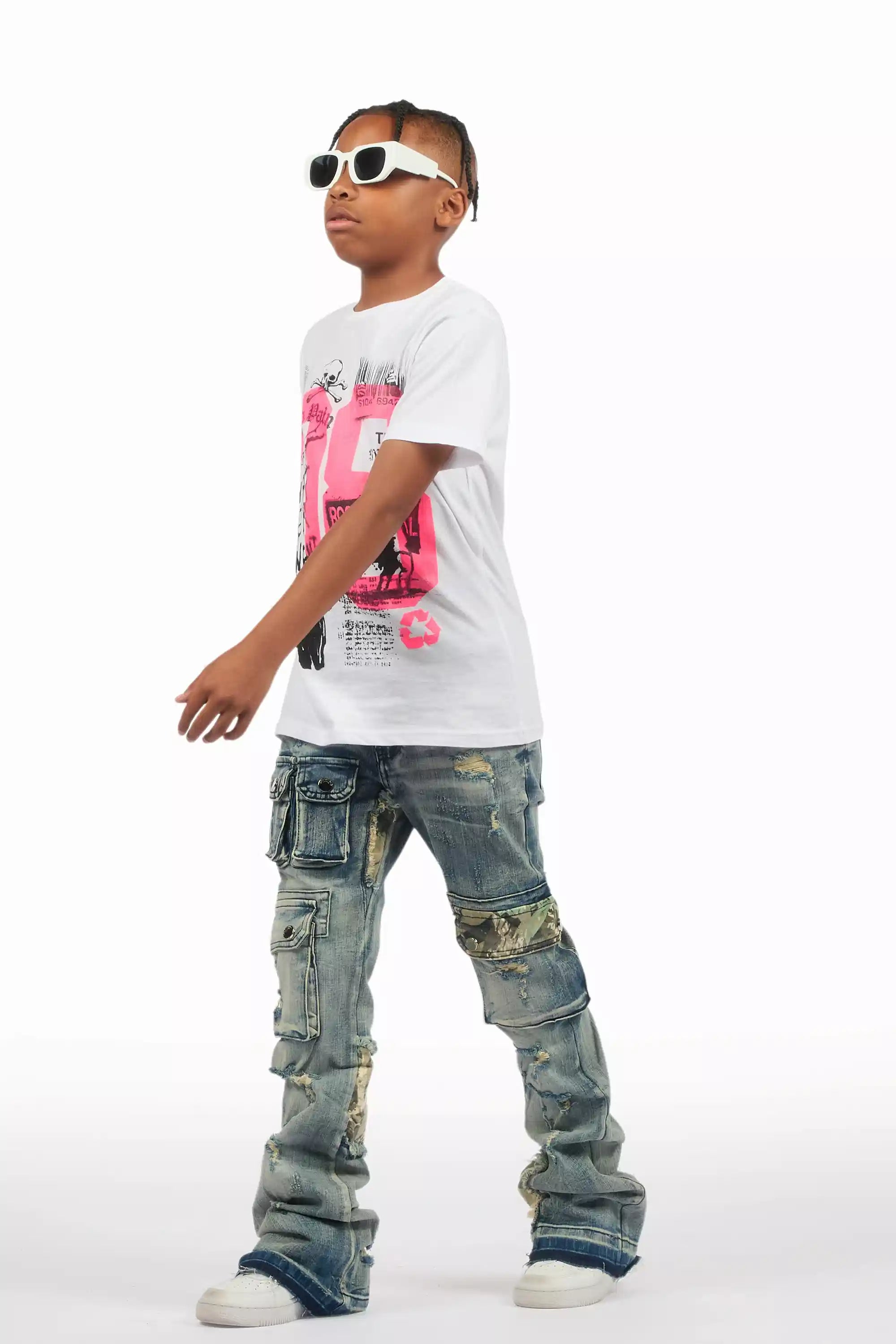 Boys Zeta Blue Stacked Flare Jean