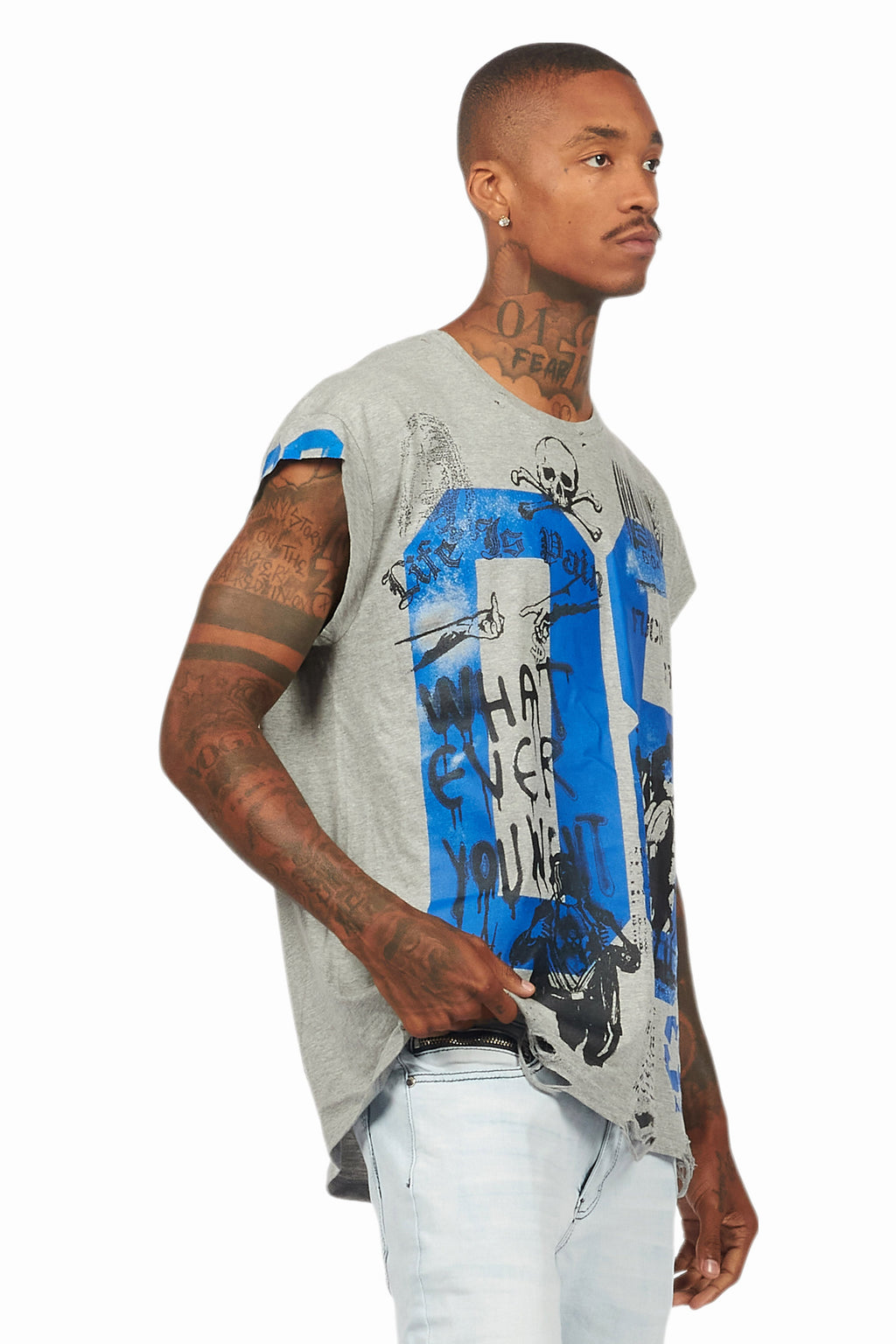 Grill Heather Grey Graphic Muscle T-Shirt