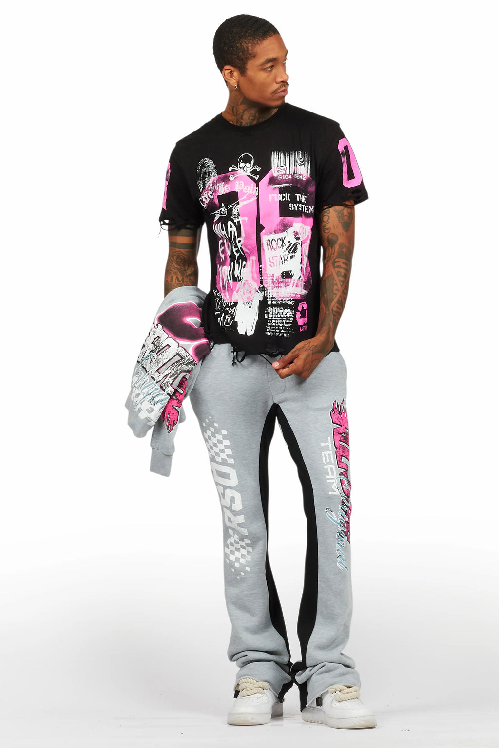 Theo Heather Grey Hoodie/Baggy Fit Track Pant Set