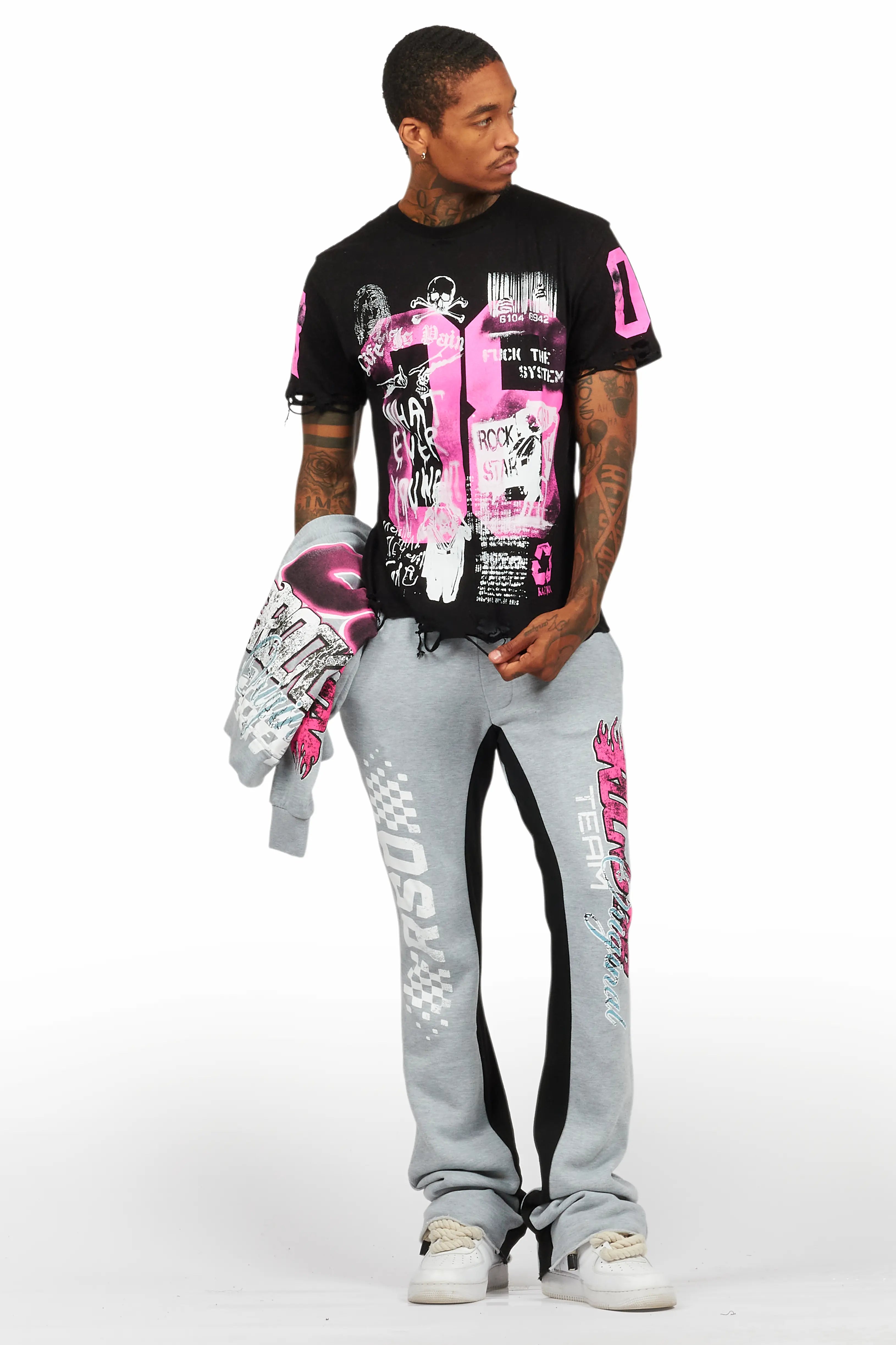 Theo Heather Grey Hoodie/Baggy Fit Track Pant Set