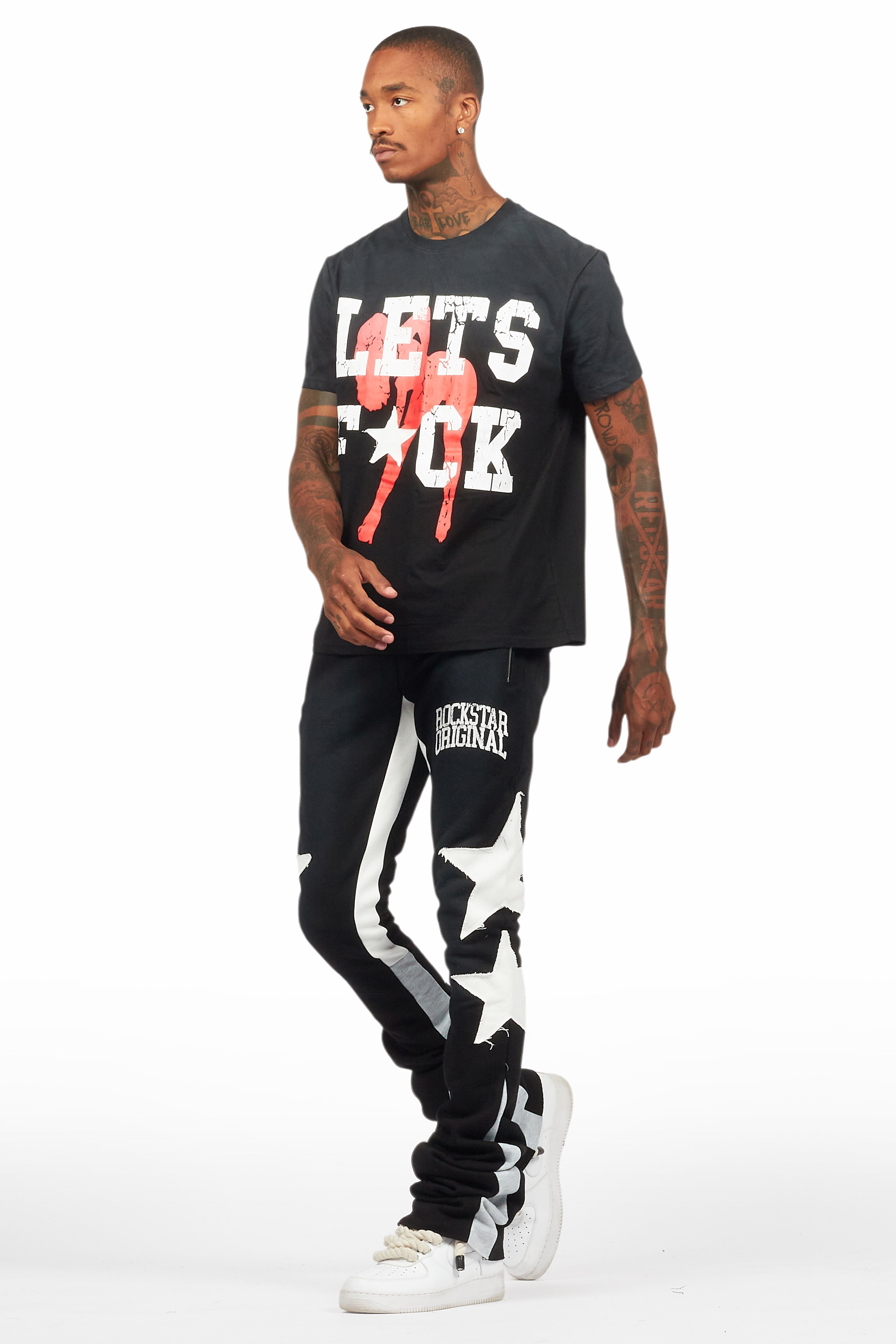 Pacino Black/Grey T-Shirt/Stacked Flare Track Set