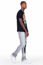 Acotas Grey Patchwork Stacked Flare Pants