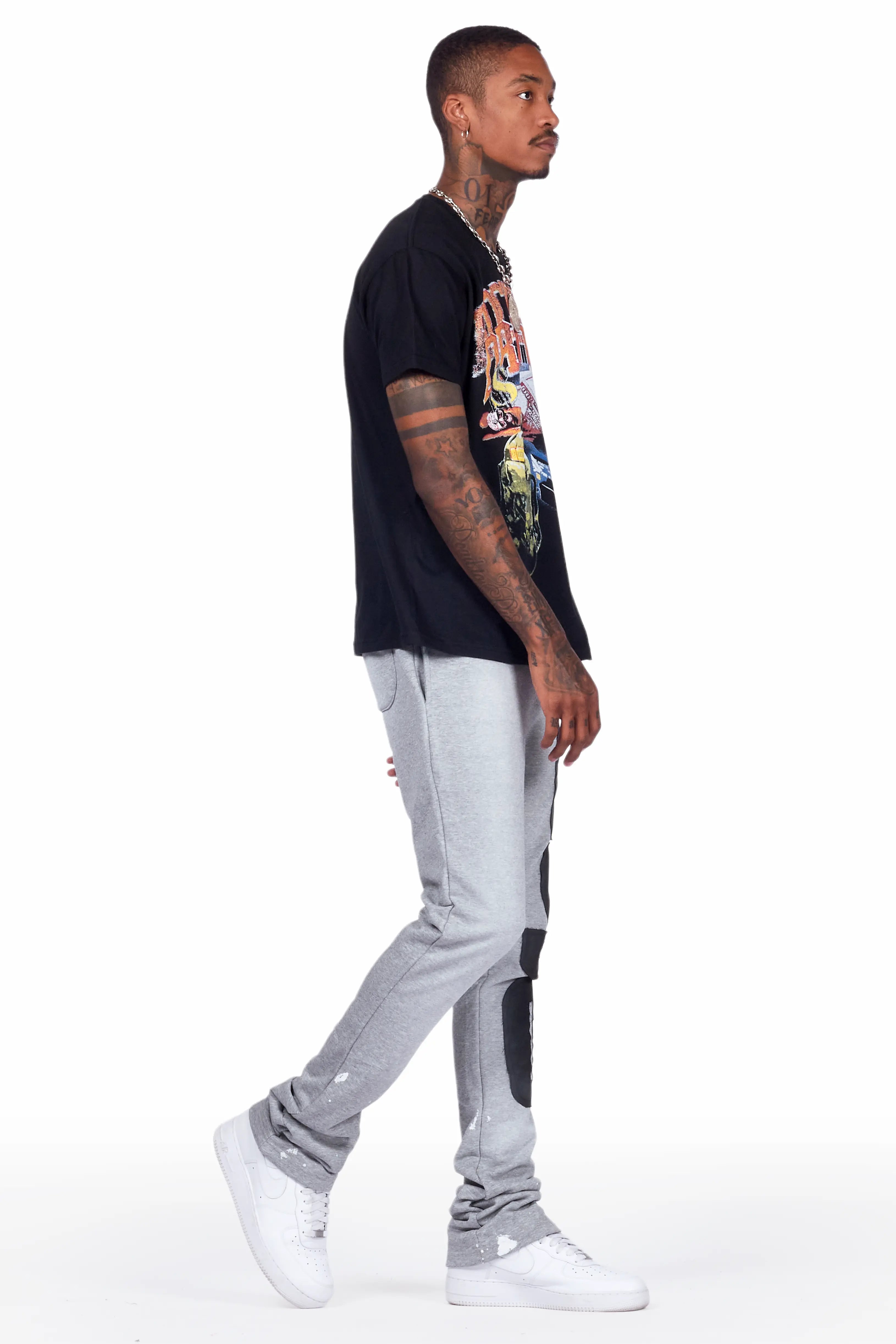 Acotas Grey Patchwork Stacked Flare Pants