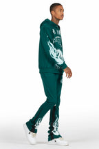 Amos Dark Green Stacked Flare Hoodie Track Set