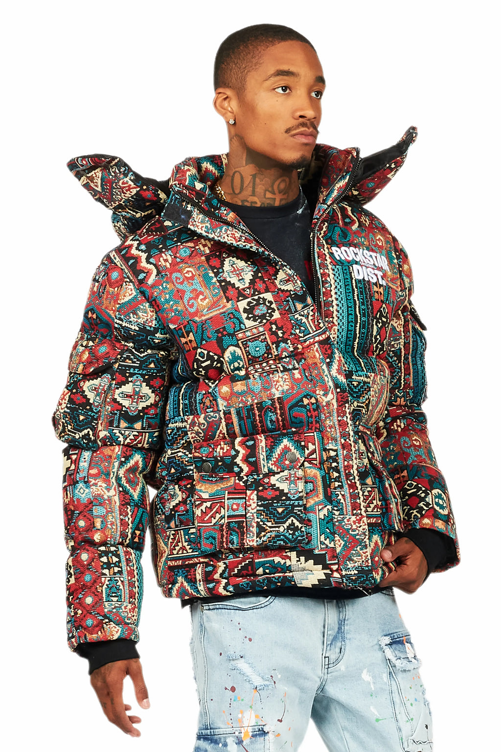 Nard Red Multi Tapestry Puffer Jacket