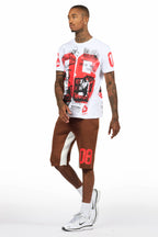 Grill White/Brown Graphic T-Shirt Short Set