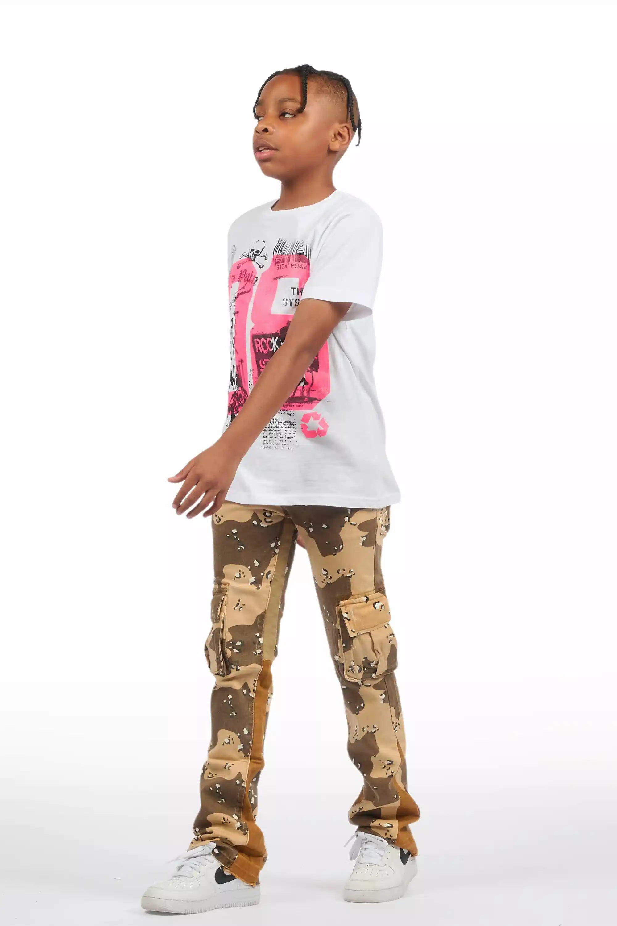 Boys Kirrem Desert Camo Stacked Flare Jean