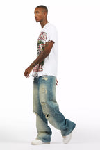 Discolite Rhinestone Medium Blue Baggy Jean