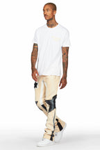 Capron Beige Patchwork Stacked Flare Pants