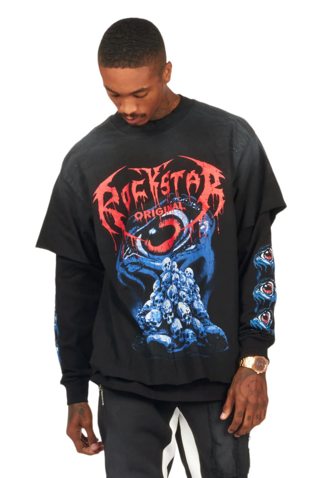 Vicious Black Double Layer Long Sleeve Graphic T-Shirt