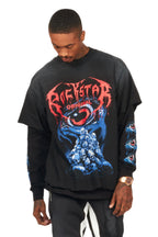 Vicious Black Double Layer Long Sleeve Graphic T-Shirt