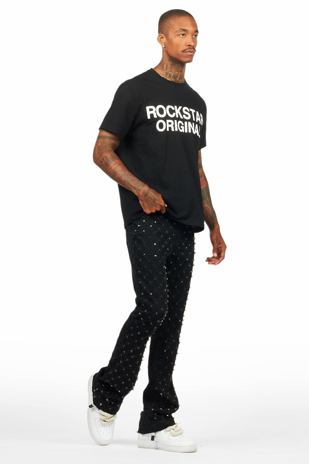 Glit Black Rhinestone Stacked Flare Jean