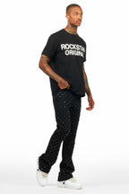 Glit Black Rhinestone Stacked Flare Jean