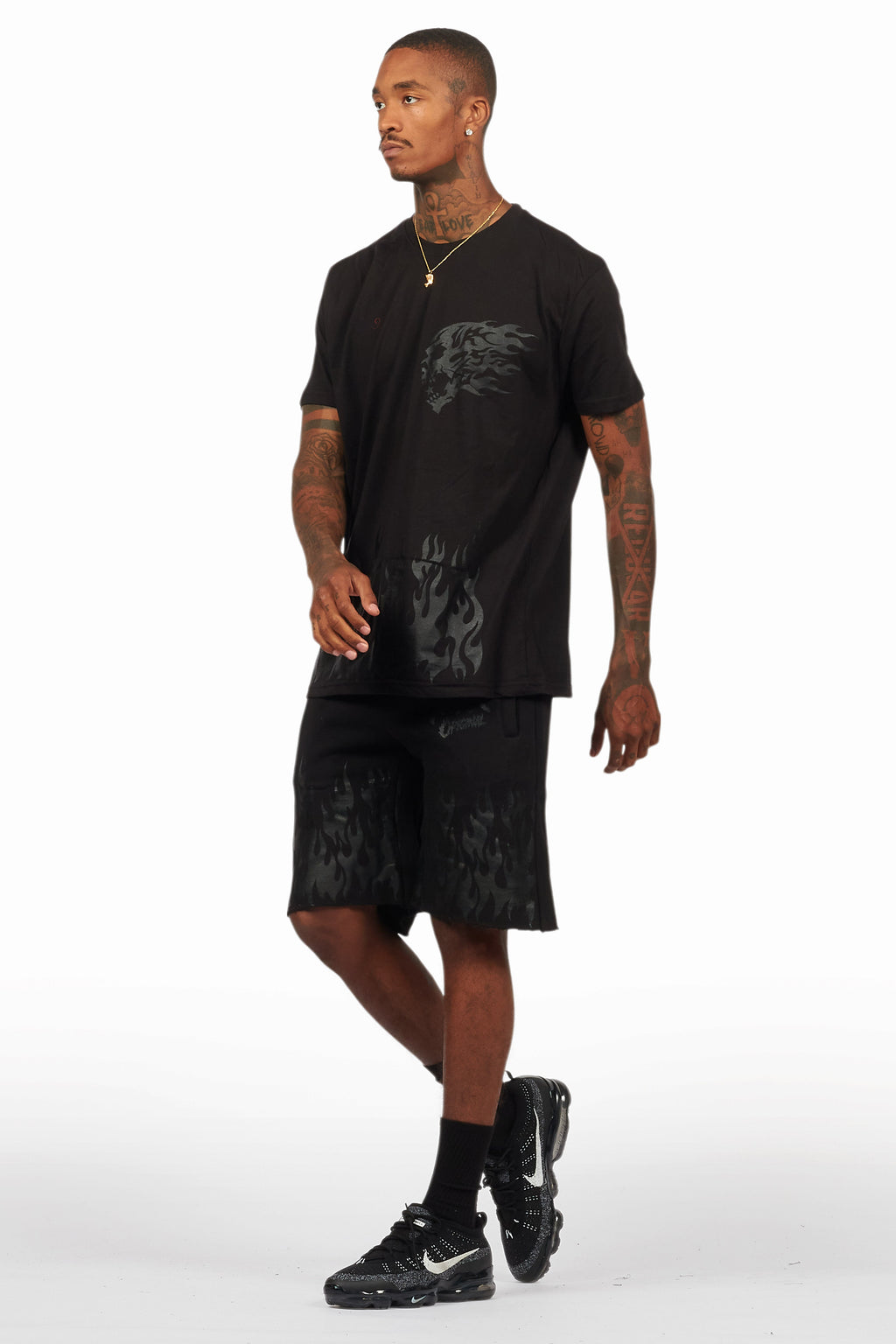 Bubble Black T-Shirt/Raw Edge Short Set