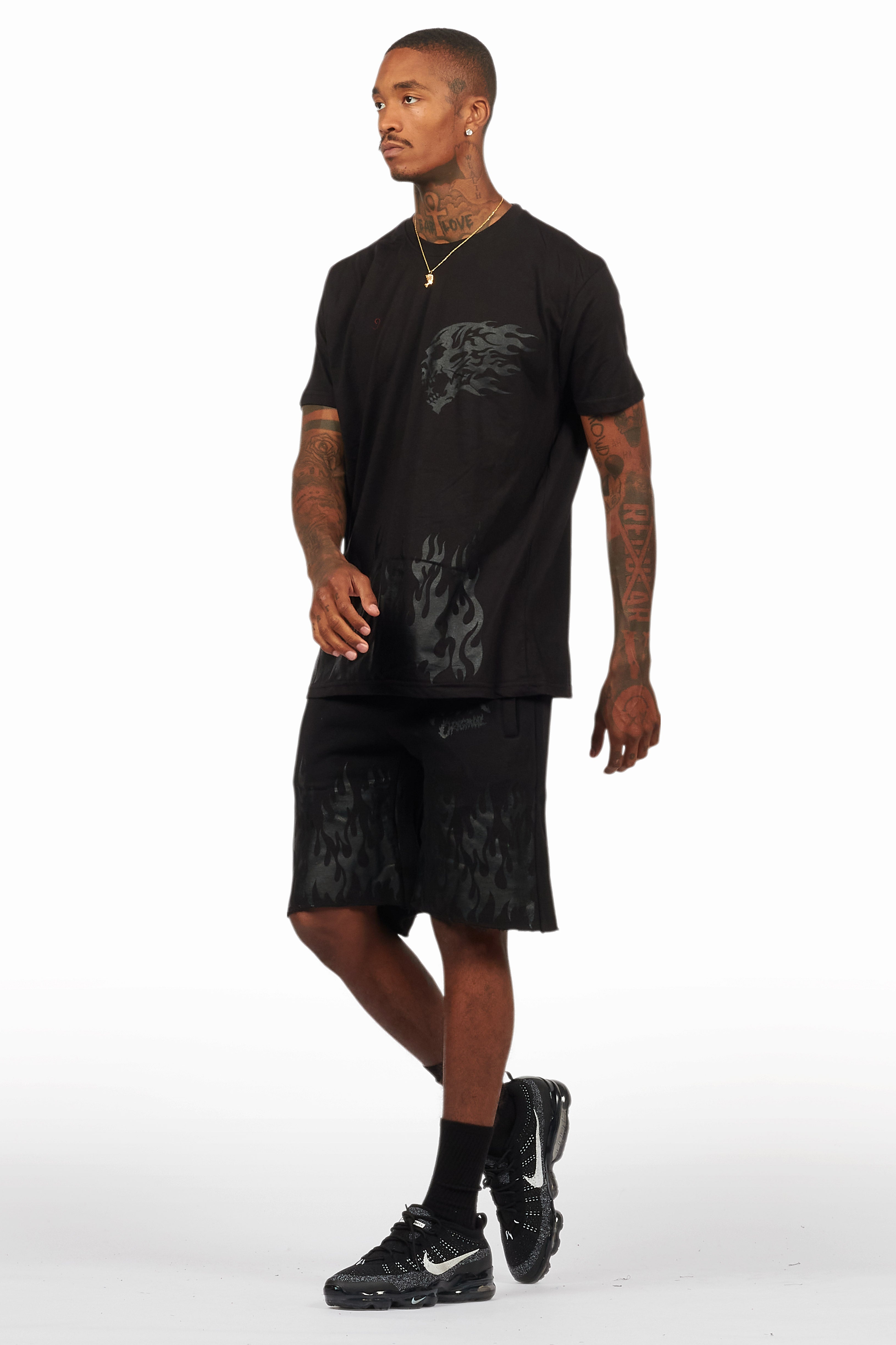 Bubble Black T-Shirt/Raw Edge Short Set