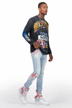 Kodak Blue/Red Painter Stacked Flare Jean