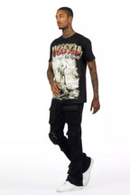 Noriko Black/Black Stacked Flare Track Pant