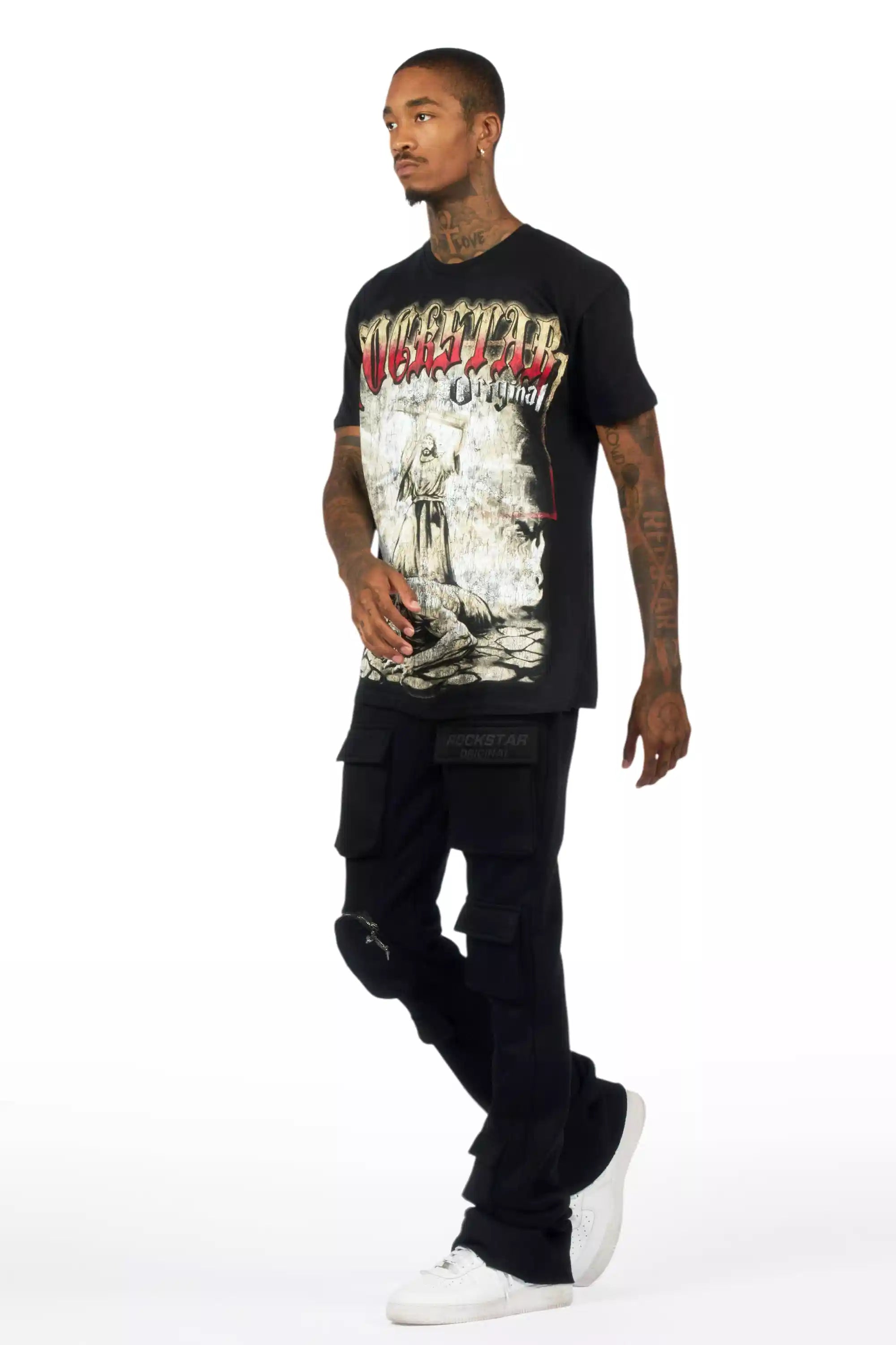 Noriko Black/Black Stacked Flare Track Pant