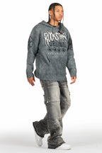 Wizzurd Grey Graphic Knitted Mohair Hoodie