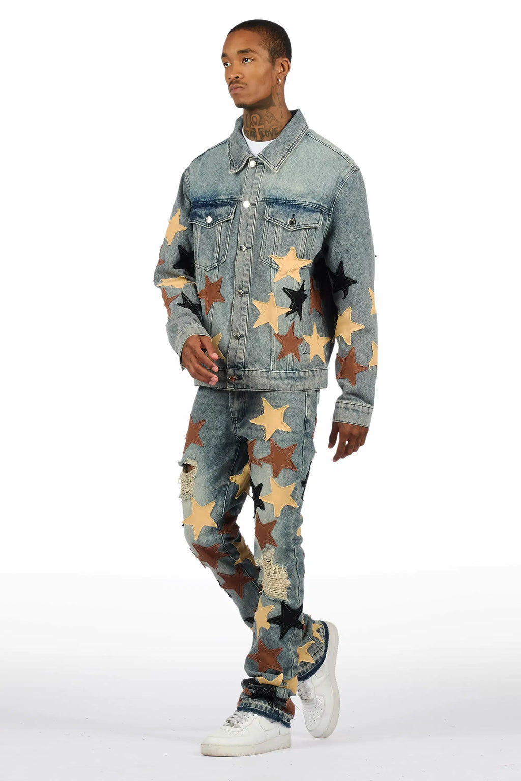 Starlane Vintage Blue Denim Jacket/Stacked Flare Jean Set