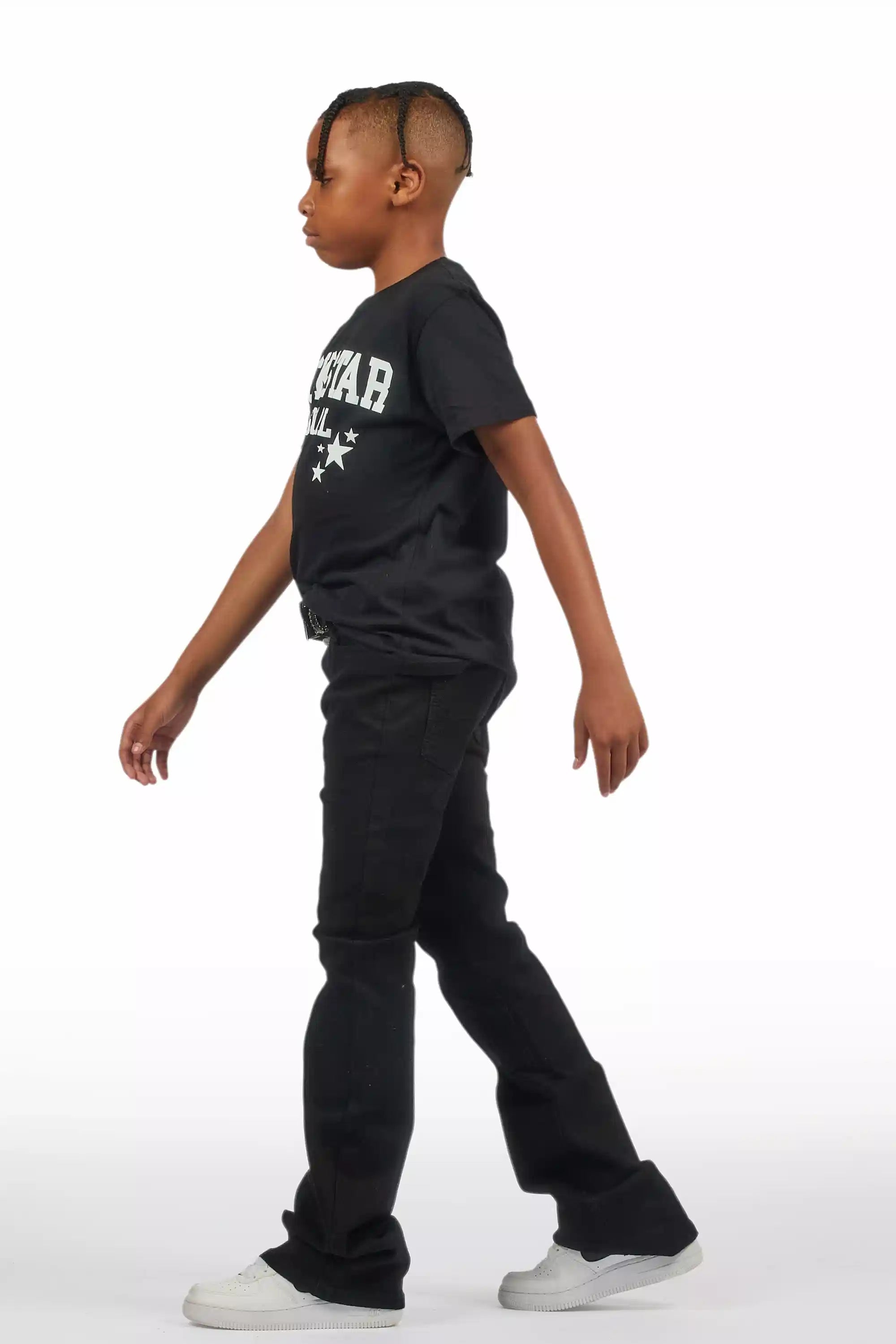 Boys Drick Jet Black Regular Fit Flare Jean