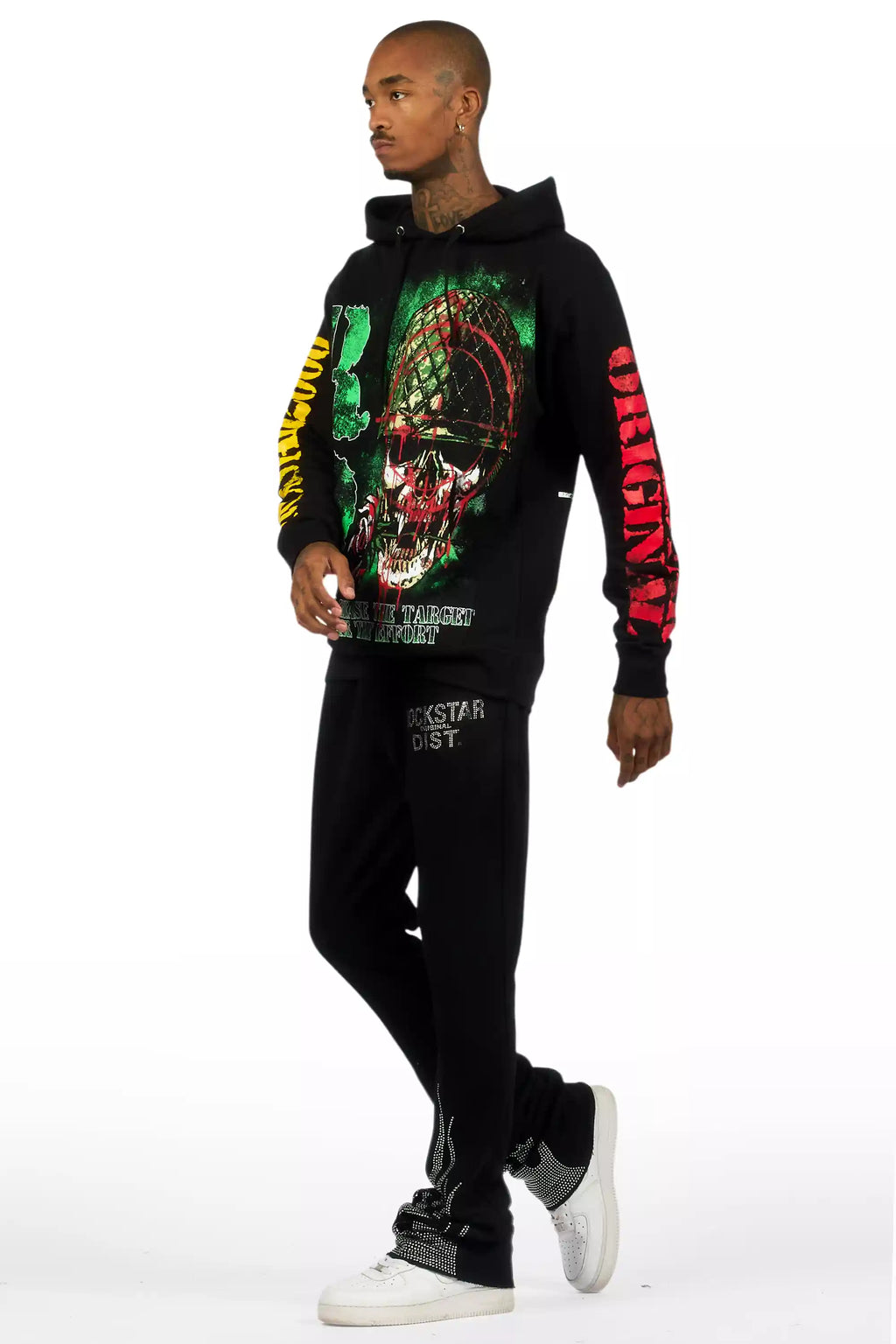 Pyrel Black/Silver Rhinestone Stacked Flare Pant