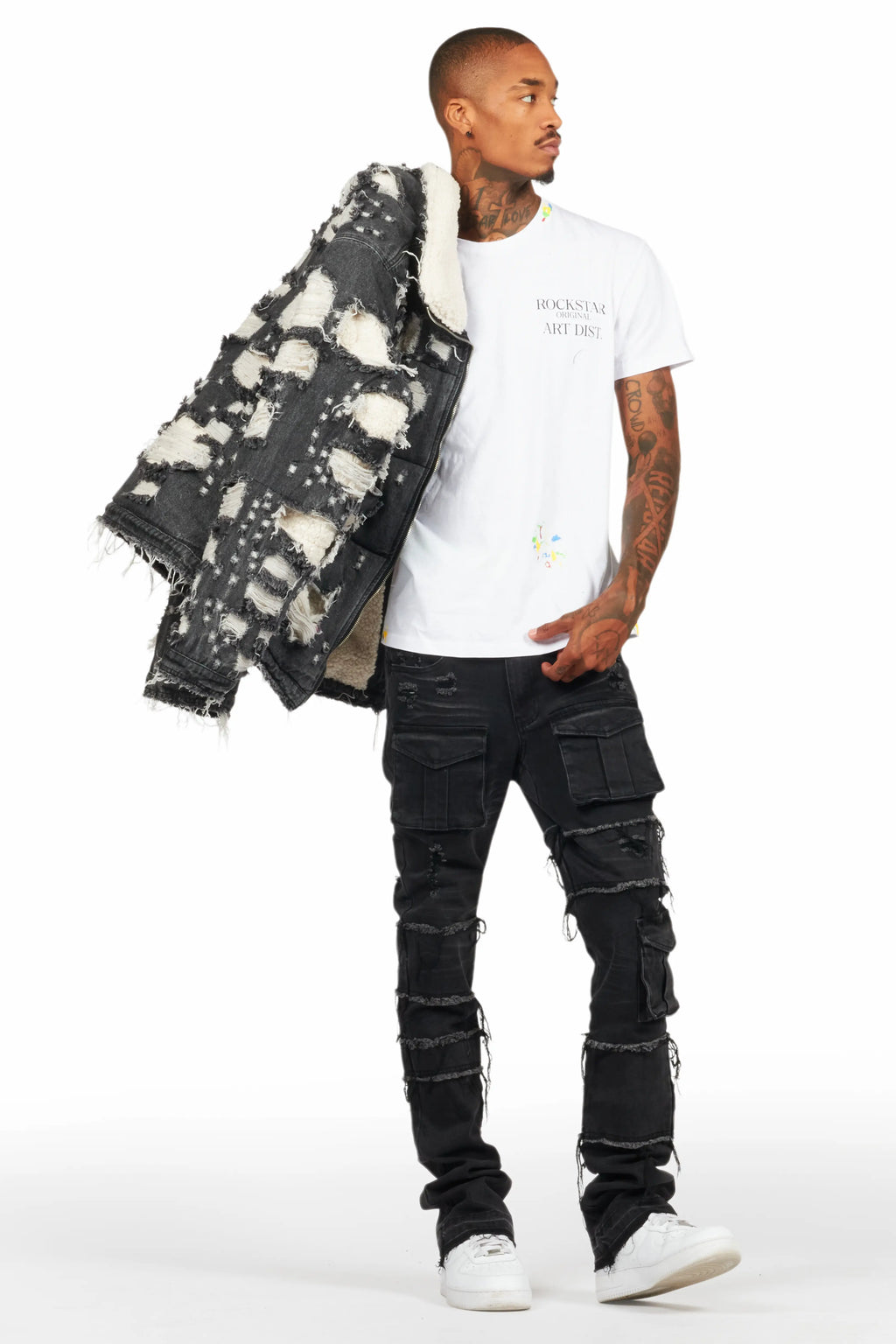 Folant Dark Grey Stacked Cargo Flare Jean