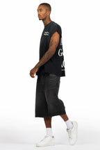 Drako Black Muscle Tee/Denim Jort Set