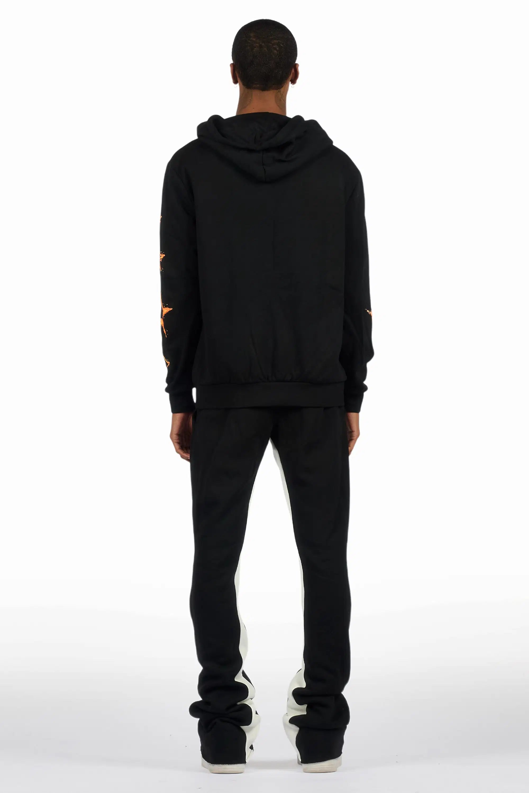 Nelz Black/Orange Graphic Hoodie/Baggy Track Pant Set