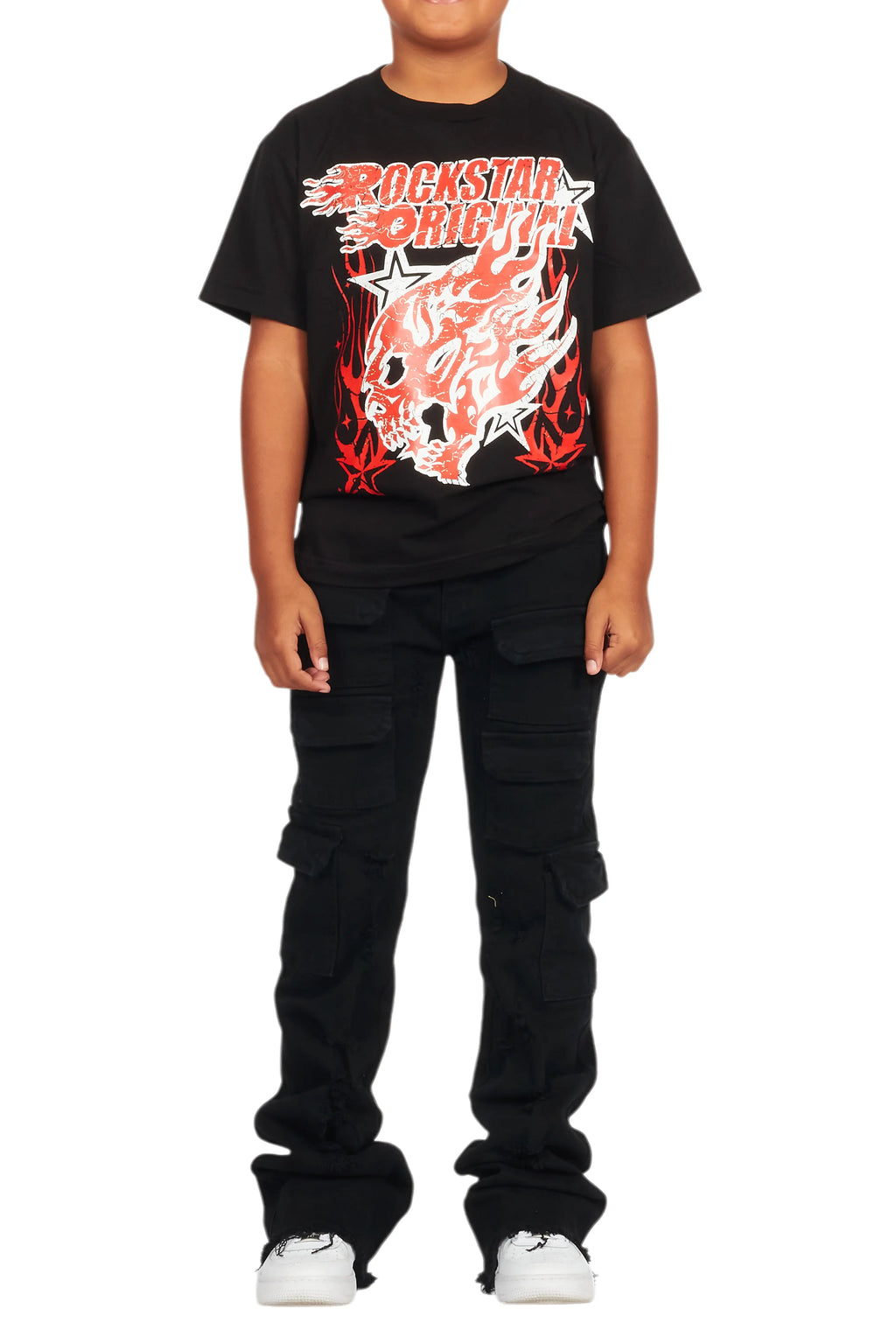 Boys Kade Jet Black Stacked Flare Jean