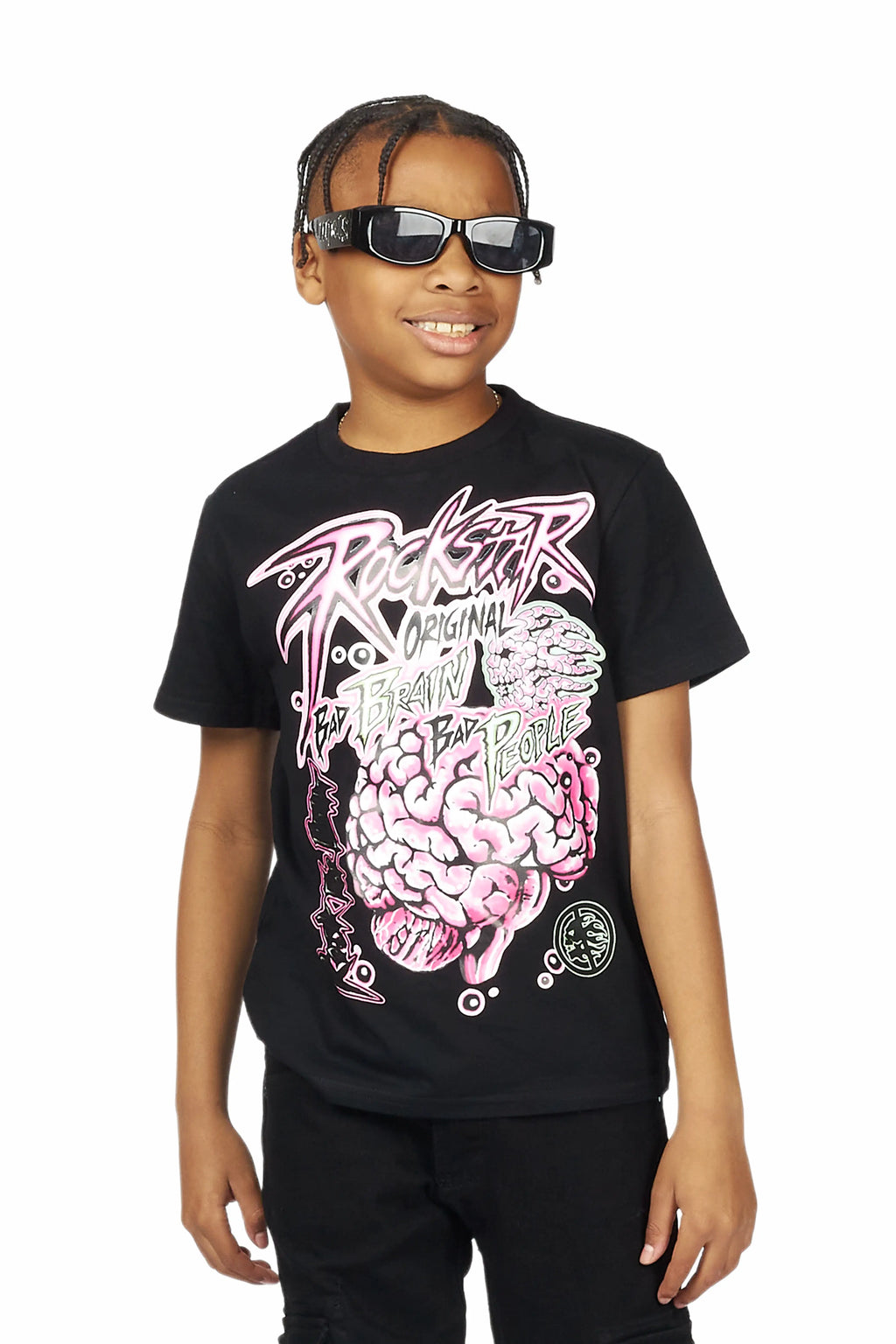 Boys Raine Black T-Shirt/Stacked Flare Cargo Jean