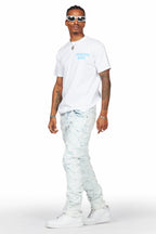 Cadiz Ice Blue Diagonal Patch Skinny Fit Jean