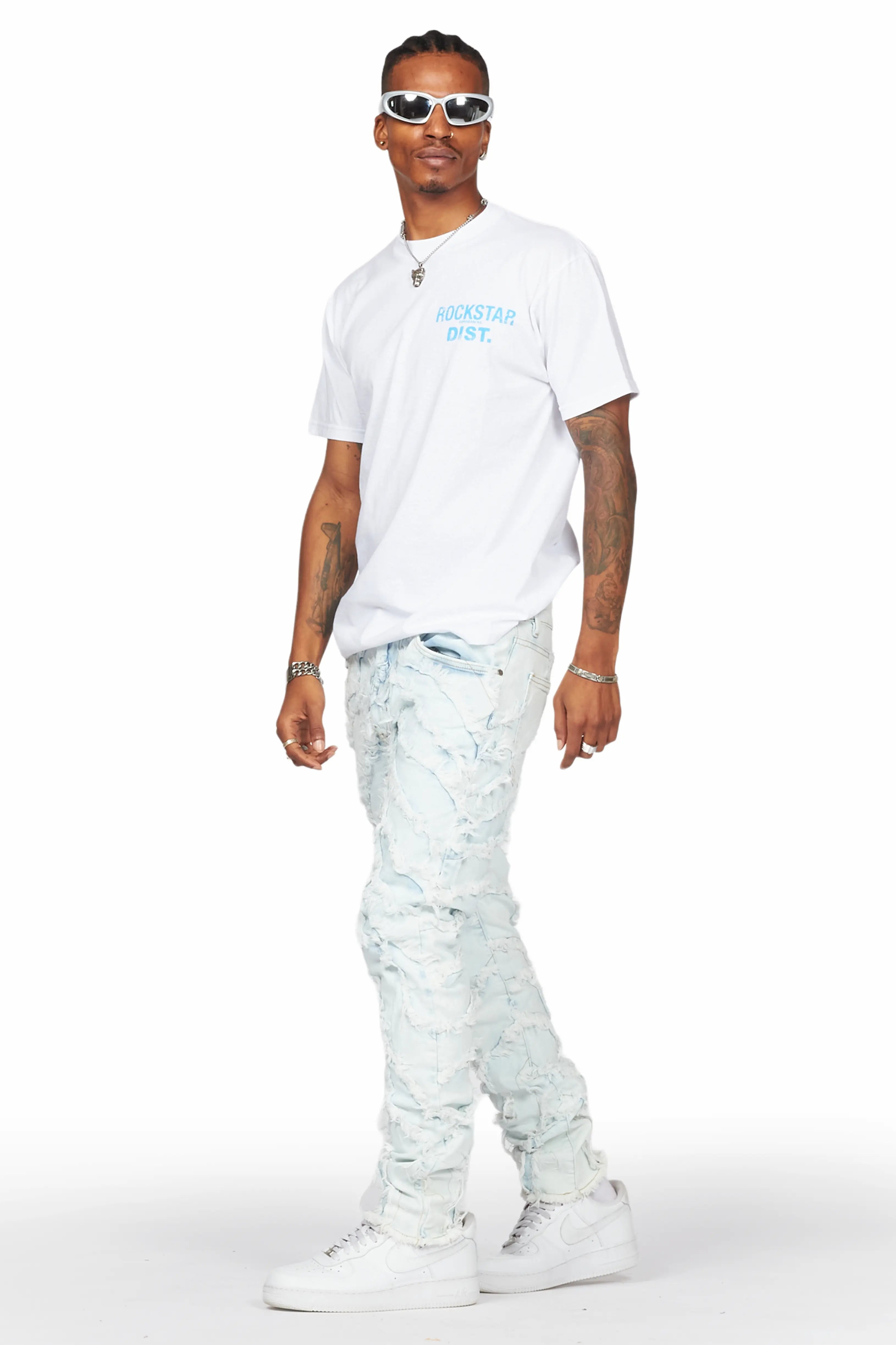 Cadiz Ice Blue Diagonal Patch Skinny Fit Jean