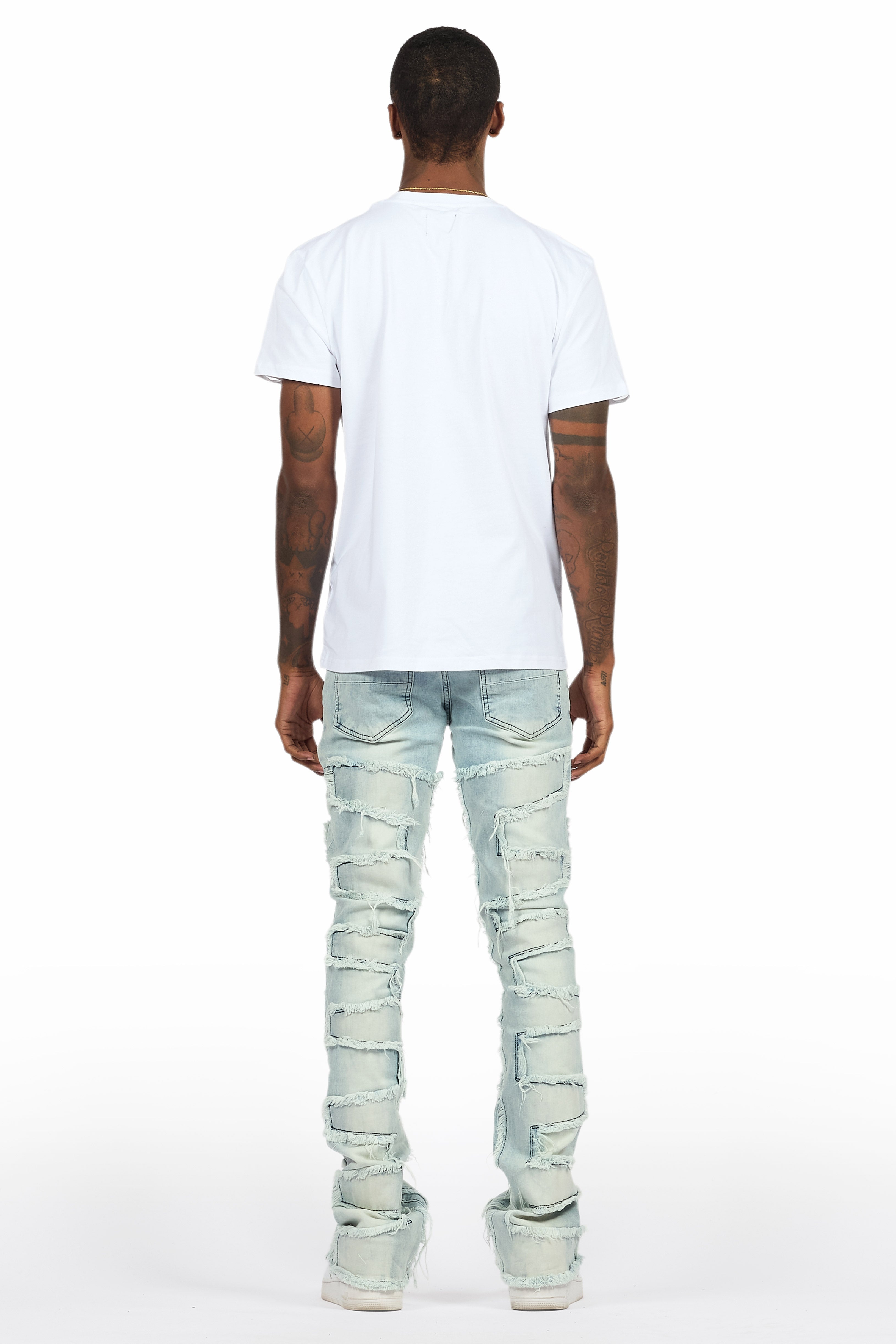 Beno White T-Shirt & Shake Blue Stacked Flare Jean Bundle