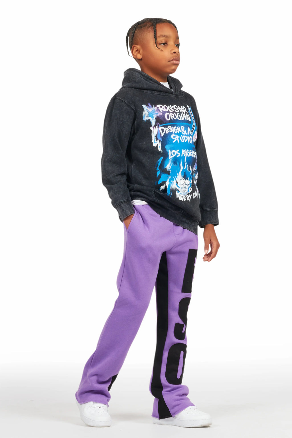 Boys Uko Purple Stacked Baggy Flare Pant