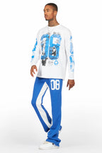 Grill White/Royal Long Sleeve T-Shirt/Baggy Pant Set