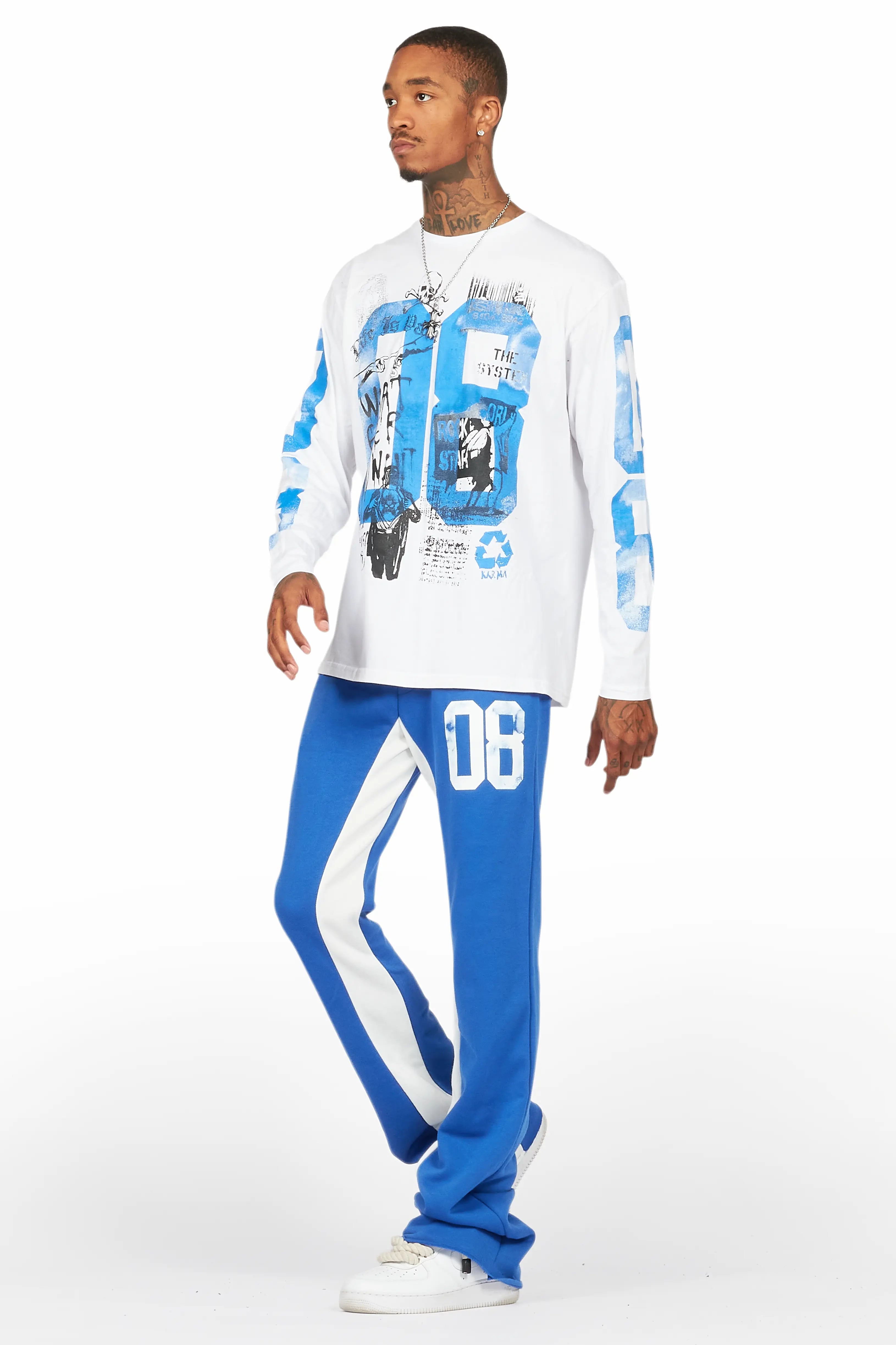 Grill White/Royal Long Sleeve T-Shirt/Baggy Pant Set