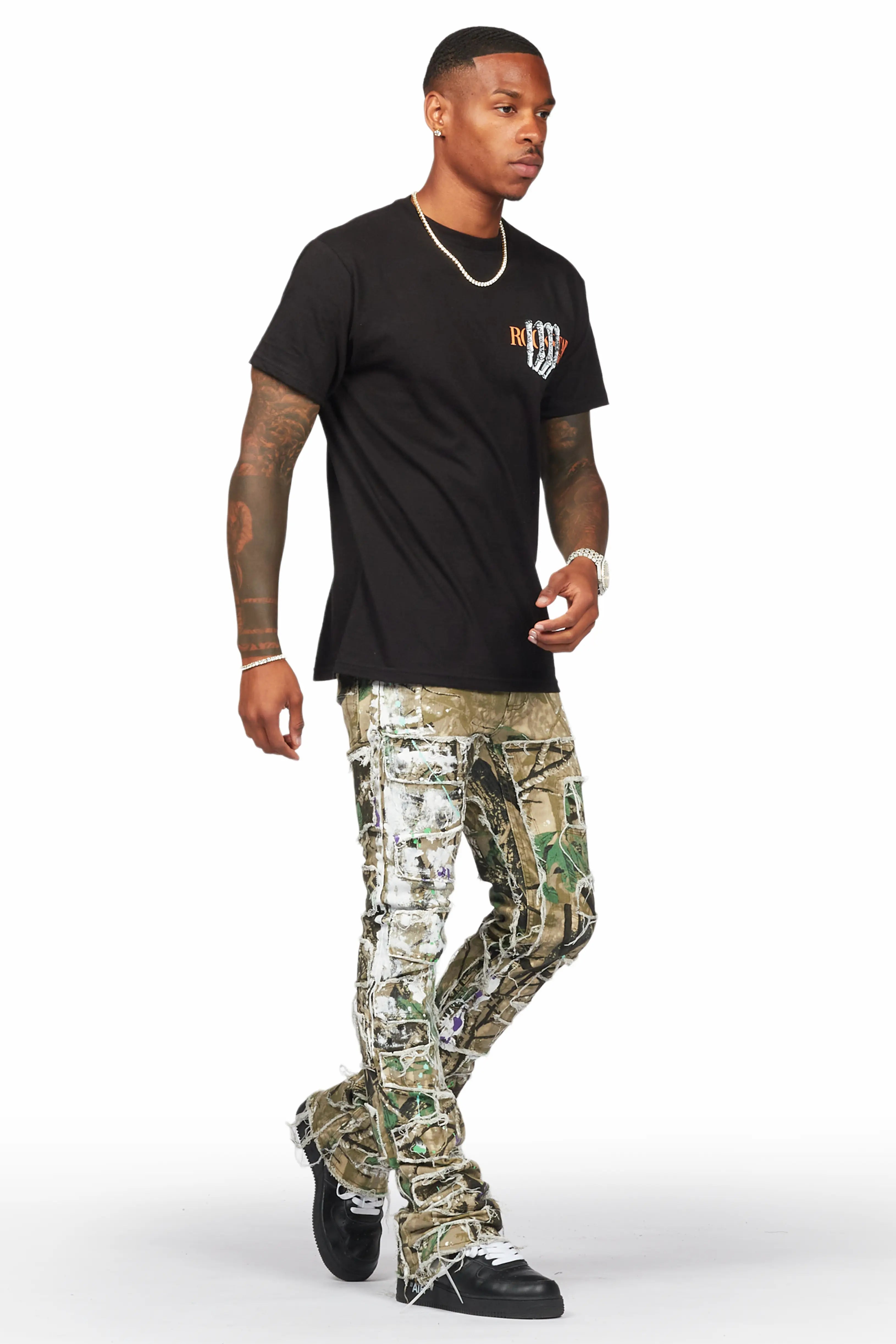 Ulysee Tree Camo Painter Stacked Flare Jean