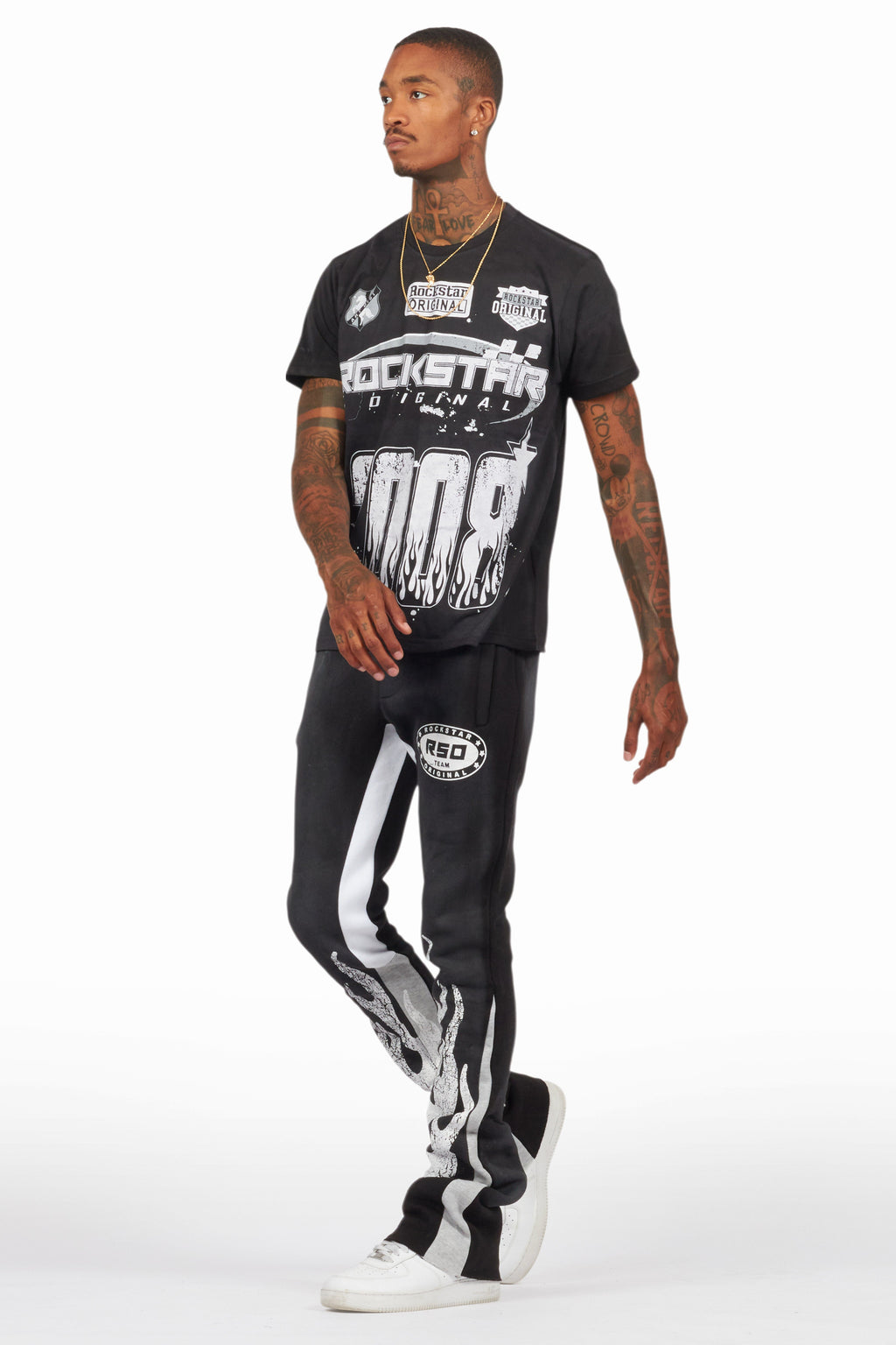 Amos Black T-Shirt/Stacked Flare Track Set